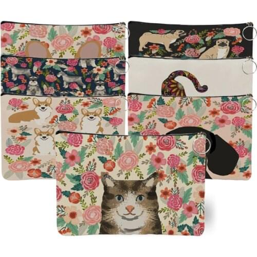 New Arrival Floral Cat Dog Print Fashion Storage Cosmetic Bags Travel Makeup Bag Toiletry Storage Pouch for Women Clutch