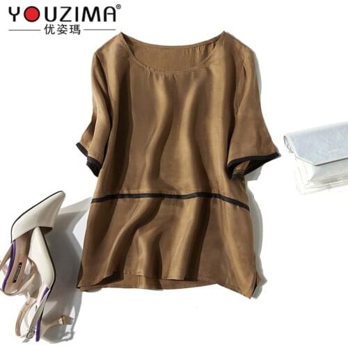 New Products Cupro T-shirt Short Sleeve Summer Wear Heavyweight Silk Versatile Loose Casual T-shirt Womens Crew Neck