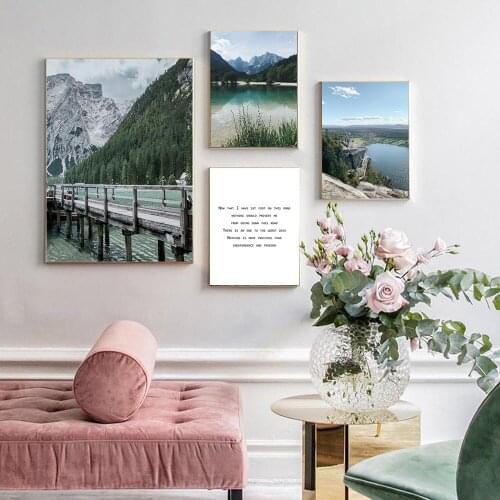 Landscape Wall Art Paintings for Interior Nordic Moutain Lake Canvas Wall Art Home Room Decor Pictures for Living Room Frameless