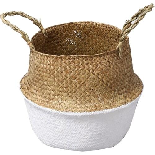 Woven Seagrass Storage Basket Plant Pot Cover Belly Basket With Handles Suitable For Storage Of Clothes Baby Toys Picnic Snacks