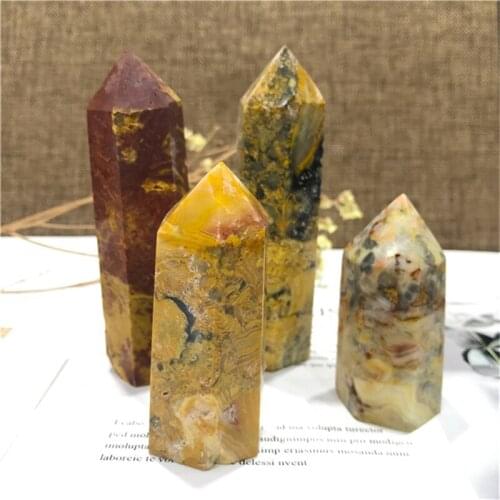 Natural polished gemstone egg yolk stone wand point towers crystal healing stones for gifts