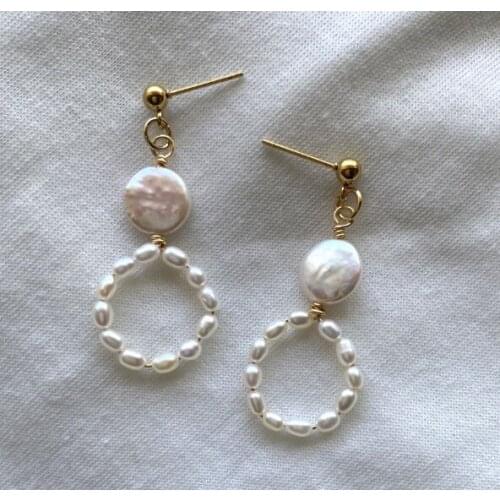 S925 Silver Gold Stud Earring New Arrival Rice Coin Fashion Geometric Real Pearl Earring Wedding Girlfriend Gift Classic Jewelry