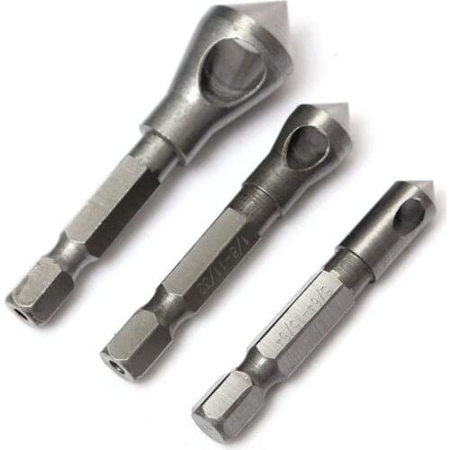 Silver 3pcs Countersink Deburring Set Steel Hand Tools for Cutting Metal Wood Plastic