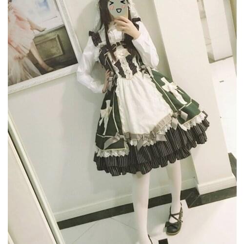Cosplay Loli Vintage Sweet Lolita Dress Dark Stripe Bowknot Lace Palace Victorian Dress Kawaii Girl Gothic Lolita JSK Tea Party
