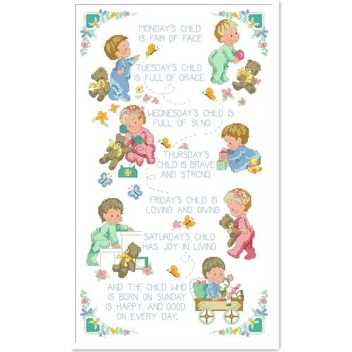 Monday`s child cross stitch package kid 18ct 14ct 11ct cloth cotton thread embroidery DIY handmade needlework