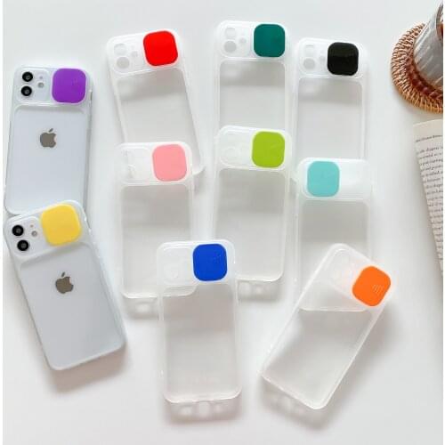 Slide Camera Protection Phone Case for iPhone 12 11 Pro XS Max XR 7 8 Plus Matte Clear Soft TPU Protective Back Cover Shell