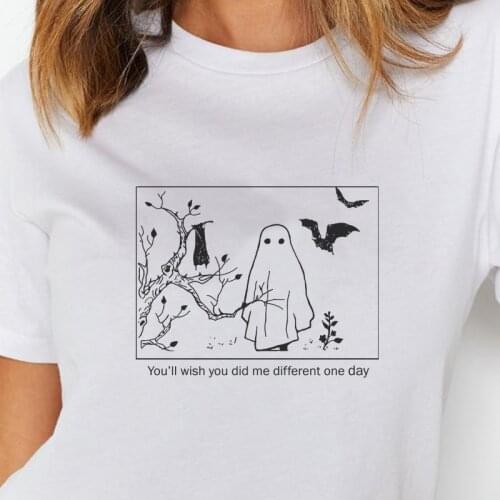 Women Ghost Bat Print T-Shirt Tumblr Fashion Cute Aesthetic Halloween Tee Casual Short Sleeve Cotton Tshirt Hipster Grunge Top
