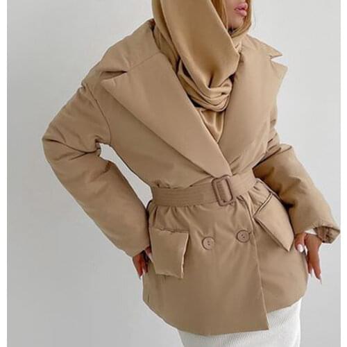 Fandy Lokar Turn Down Collar Parkas Women Fashion Double Breasted Coats Women Elegant Autumn Cotton Jackets Female Ladies