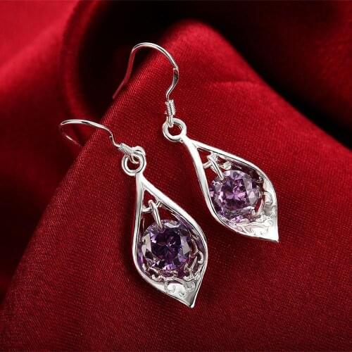 925 Sterling Silver noble crystal Amethyst shell Earrings for woman fashion party wedding Jewelry classic Christmas Gifts