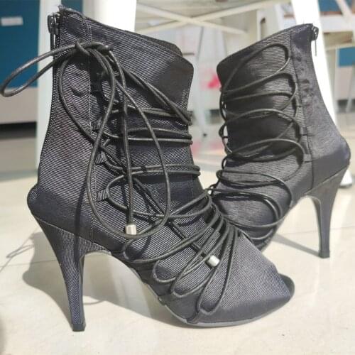 Women Dance Boots High Heel Ladies Comfortable Elastic Cloth Ballroom Latin Dance Shoes Gilrs Rubber Sole Latin Dancing Shoes