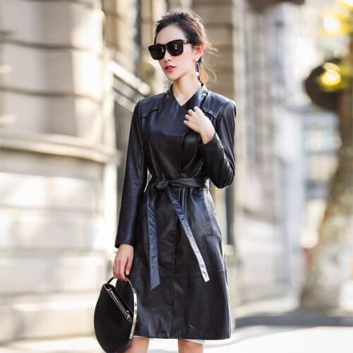 2020 Genuine Leather Jacket Women Long Blazer Leather Jackets Spring Autumn Sheepskin Coat Womens Windbreaker