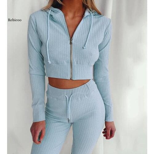 Winter Women Pajama Set Home Hooded Long-sleeved With Zipper Top & Pants Suit Outfits Ladies Slim Casual Suit Homewear