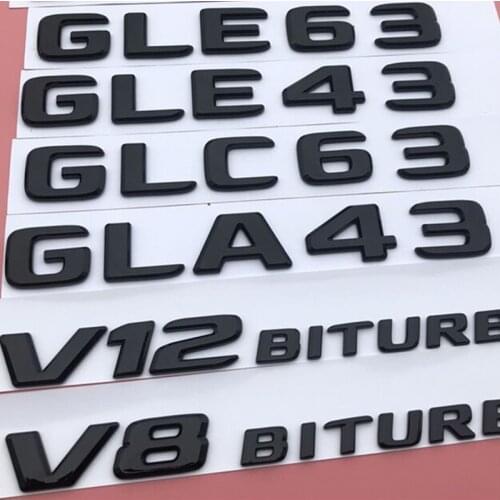 Letters Emblem Badge accessories for Mercedes Benz AMG GLA43 GLC43 GLE43 GLC63 GLE63 V8 V12 BITURBO Car Trunk Logo Sticker Black