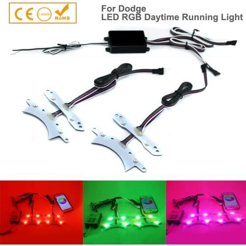 1SET RGBW Multicolor Car Led DRL Daytime Running Lights Auto Accessories For Dodge Challenger 15-18 Wireless Control Board Lamps
