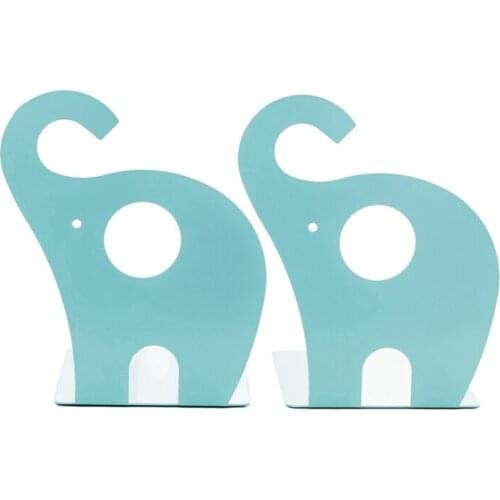 1 Pair of Cute Cartoon Elephant Shape Nonskid Metal Bookends for Kids Gift Decoration