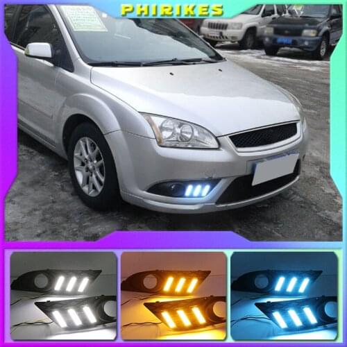 1Pair LED Fog head Lamp cover Daylight with Yellow turn signal DRL For Ford Focus 2007 Sedan Daytime Running Lights