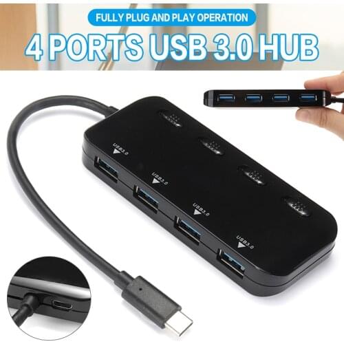 1pc High Speed 4 Ports USB 3.0 Hub Expansion Adapter Splitter Portable Lightweight Laptop Type-C Interface Adapter