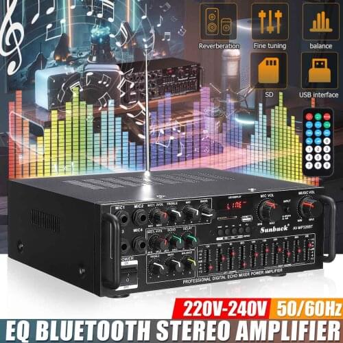220V Sunbuck Stereo HIFI Amplifier Bluetooth Version Subwoofer 2 Channel Hifi Audio Home Digital Power Amplifier Car Auto Audio
