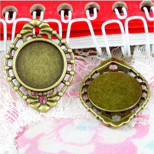 30PCS Fit 14mm Antique Bronze Plated Pendant Setting Cameo Base Tray DIY Accessories