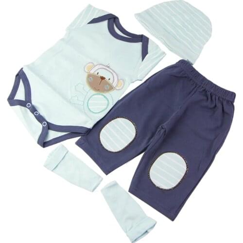 New 4 pcs Baby Doll Clothes Sets Have Hat Shirt Trousers Socks Suit 22-23 Inch Reborn Dolls Cute Boy Clothing Doll DIY Game Part
