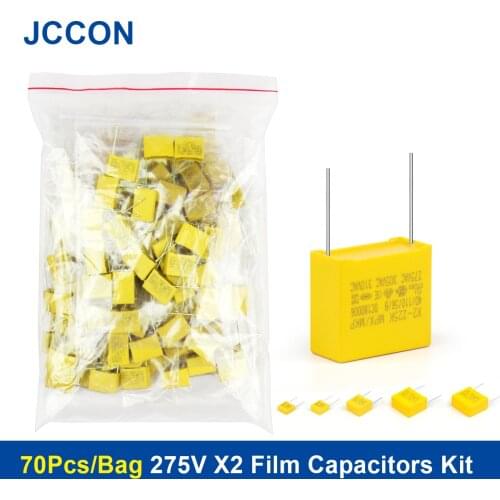 50PcsLot Capacitor Kit 275VAC X2 Series 0.01UF~2.2UF 10Values Polypropylene Film Capacitors 102K-105K Assorted Kit Set