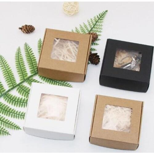 50Pcs Kraft Paper Gift Box Candy Box PVC Window Soap Boxes Jewelry Gift Packaging Box Wedding Party Birthday Favors