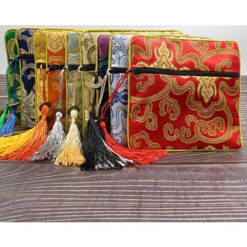 Tassel Rich Flower Chinese Silk Gift Bag Christmas Small Zipper Pouch Coin Purse Party Favor Bags High Quality Jewelry Pouch