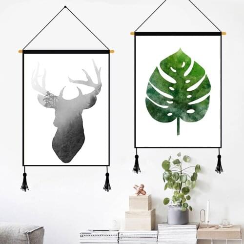 Abstract Modern Oil Paintings for Living Room Tropical Plants Leaves Elk Deer Pineapple Wall Hanging Canvas Home Decor