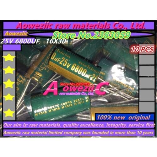Aoweziic 10 PCS 25V 6800UF 16*30 high frequency low resistance electrolytic capacitor 6800UF 25V 16X30