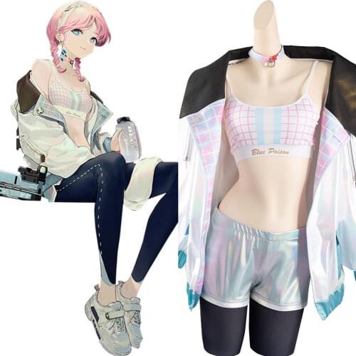 Arknights Cosplay Blue Poison Shoal Costume Female Girl Bra Shorts Swimwear Outfits Halloween Carnival Suit