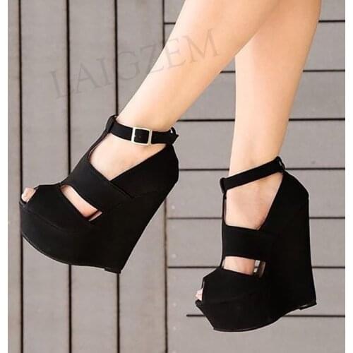 BERZIMER Women Sandals Platform Wedges Faux Suede Height Increasing Pumps Unisex Ladies Shoes Woman Large Size 44 45 47 49 52