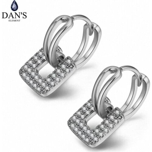 DANS ELEMENT 3 Colors Real Big Brand AAA Zirconia Micro Inlays Square Earrings for Women Gift Top Quality #132885