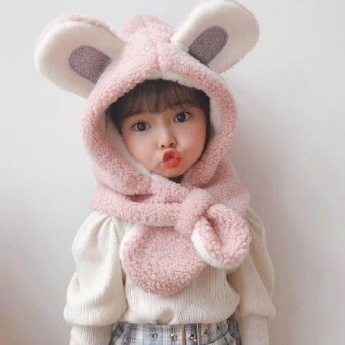 Pink Yellow Blue Hat Cartoon Bear Hat Onesies Childrens Beanie Korean Version Warm Imitation Rabbit Velvet Kid Scarf Girl Boy