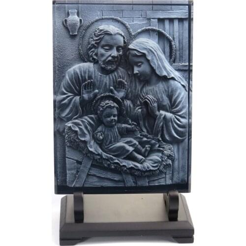 Hankroi The Jesus Holly Family Transparent Relief Imitated Crystal Made of Resin Stone 7 Inches Height Tabletop Decor