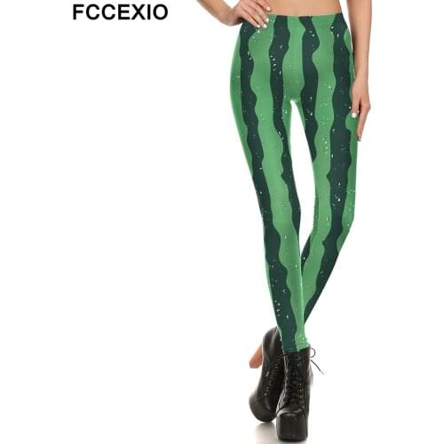 FCCEXIO The Watermelon Skin Print Leggings Fashion Women Leggings Sexy Summer Leggins Workout Legging Woman Fitness Pants