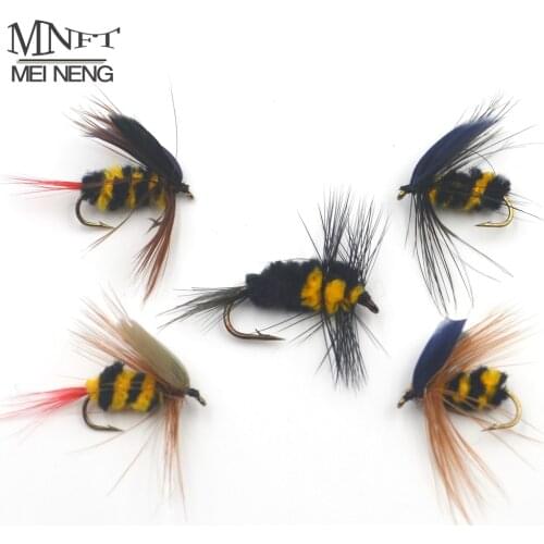 MNFT 30Pcs/Pack 5 different kinds Bumblebee Dry Flies, Fly Fishing Flies Artificial Bait Trout Lures with Free Box Packing