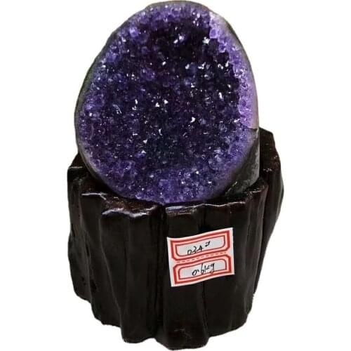 MOKAGY 450g-600g Natural Purple Amethyst Geode Quartz Decorations with Wooden Sand 1pc