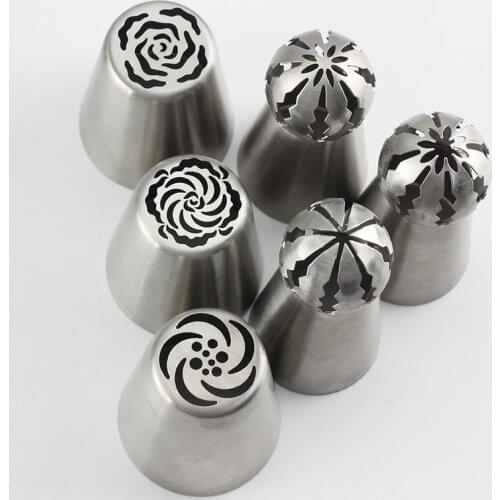 Mujiang 6Pcs Stainless Steel Russian Nozzles Sphere Ball Icing Piping Pastry Tips DIY Cake Decorating Baking Confectionery Tools