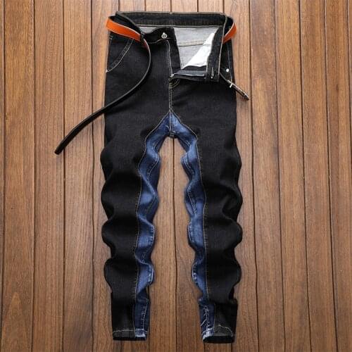 Men Jeans Homme Pantalon Slim Denim Trousers Biker High Quality Male Straight Casual Designer Streetwear Pants Patchwork