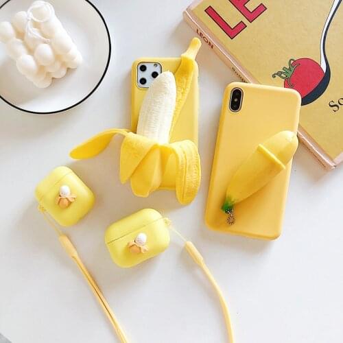 Funny Cute 3D Stress Reliver Peeled Banana Phone Case For iPhone 12 Pro Max XS XR 6 7 8 Plus Bubble Toys Antistress Soft Cover