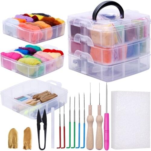 LMDZ Wool Felt Tools Kit Needle Felting Starter Kit Felt Supplies 24 Colors Wool Roving Handmade Spinning Craft DIY Accessories
