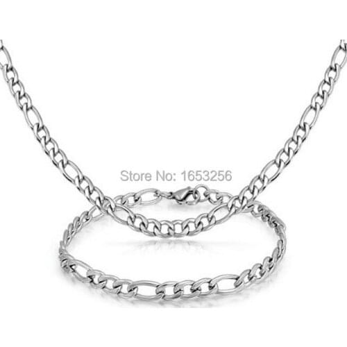 Stainless Steel Jewlery Set fashion figaro Nk Chain Necklace & Bracelet 7mm wide