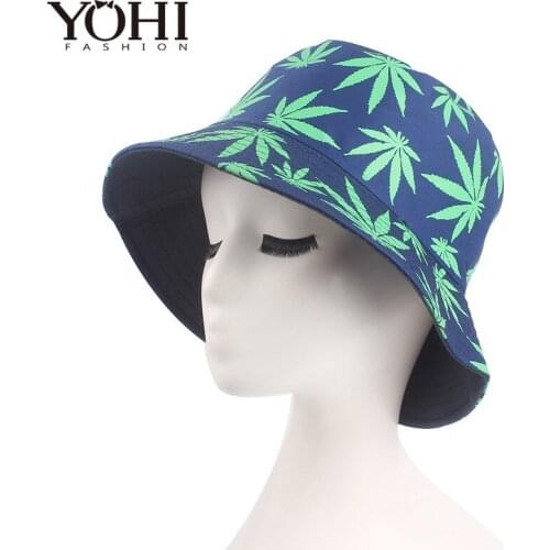 New Summer men and women visor hats leaf print flower pot cap fisherman hat outdoor travel hat Unisex cotton Hemp caps