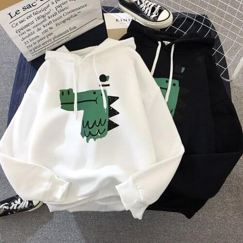 Autumn and winter clothing Dinosaur Printed Fleece Hoody Harajuku long-sleeved hoodie female loose Pullover dropshippi Femme