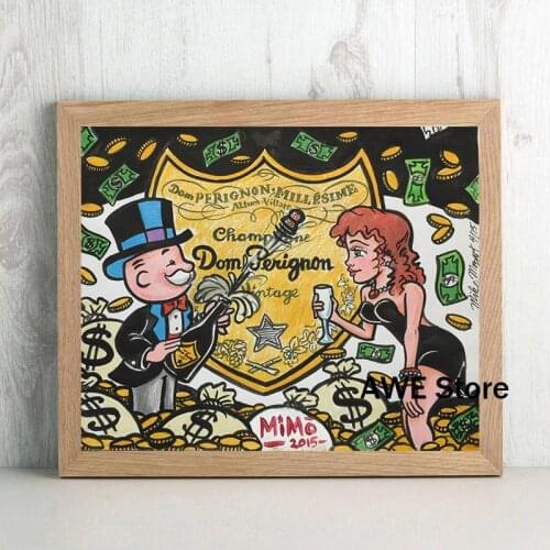Mike Mozart Champagne Money Poster Alec Monopolyingly Paintings On Canvas Modern Art Wall Pictures Home Living Room Decoration