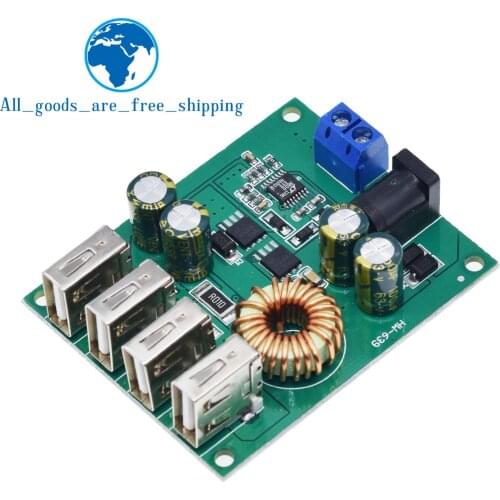 TZT DC DC 7V-60V to 5V 5A 4 Four USB Output Buck Converter Board Step Down Power Supply Module Car Charger High Speed