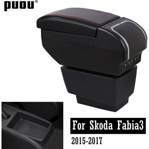 For Skoda Fabia3 2015-2017 Dual Layer Large Space USB Charging Armrest box Central Store Content box ashtray Car modification ac