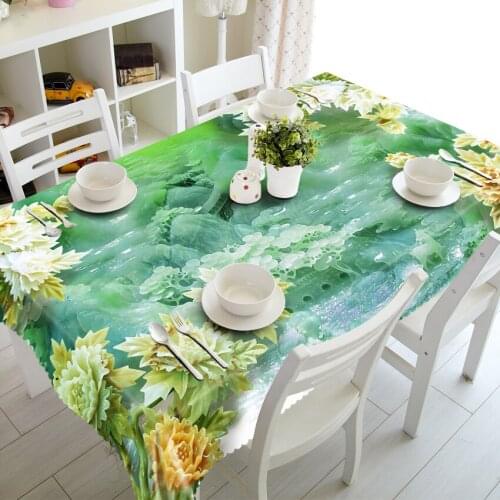 Custom 3D Tablecloth Color Flowers Dustproof Thick Cotton Wedding Party Long Table ClothHhome Textile Finished Products