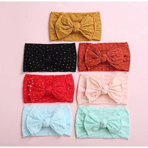 24pc/lot Square Dot Print Nylon Headbands Newborn Knotted Hair Bow Headband,Dot Polka Bows Kids Girls Turban Hair Accessories