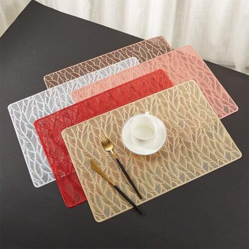 PVC Hollow Placemat Waterproof Heat-Resistant Hollow Leaves Non Slip Cup Coaster Gold Table Mat Cover Simple Home Kitchen Decor